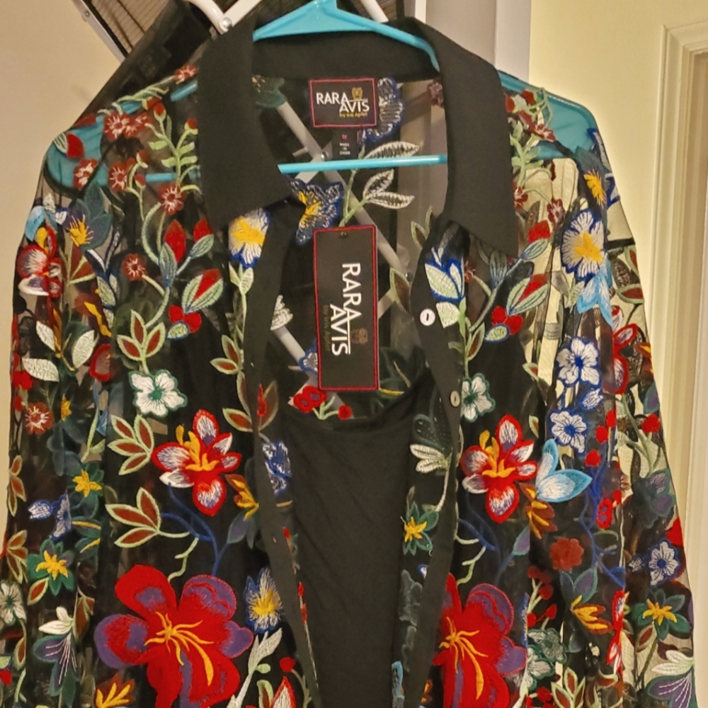 Rara Avis black Sheer Embroidered Blouse 1X
